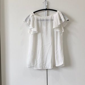 White Short Ruffle Sleeve Back Tie Bow Blouse